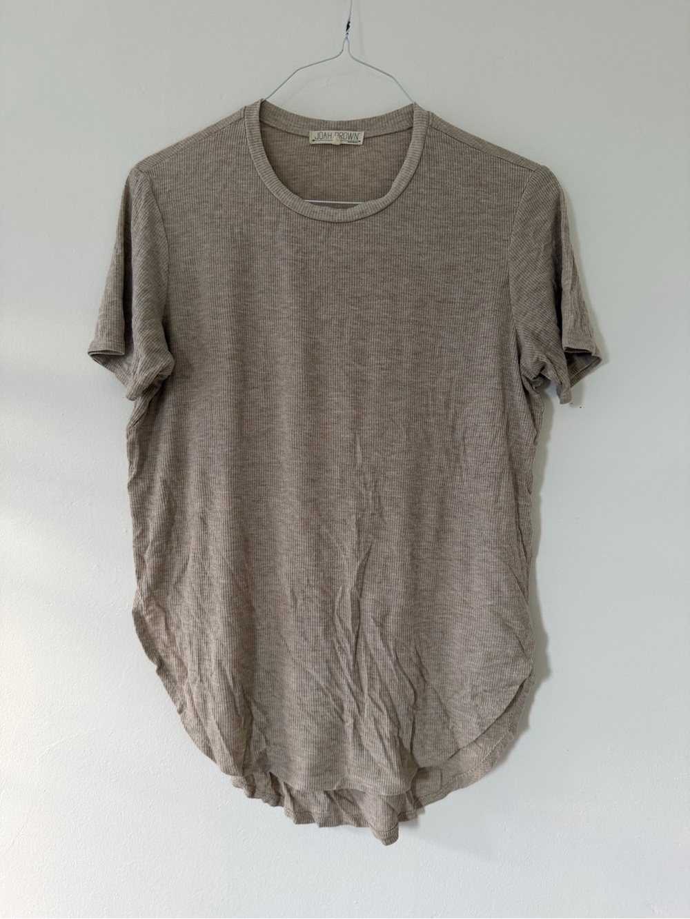 Joah Brown Live in Slouch Tee in Oatmeal Tan One Size Split Hem Short Sleeve